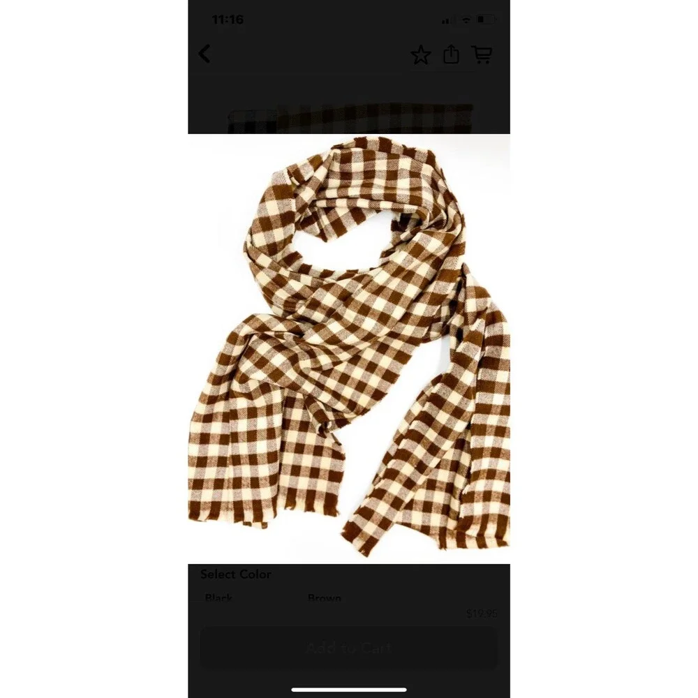 Scarf unisex scarf wrap scarf brown buffalo plaid blanket scarf brown plaid NEW